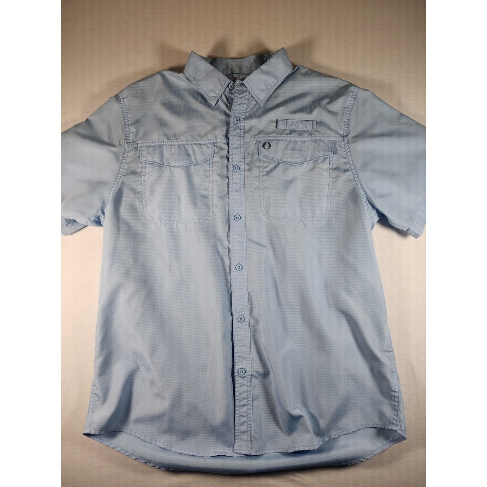 The American Outdoorsman Mens Blue Short Sleeve Fishing Shirt Ripstop Large‎